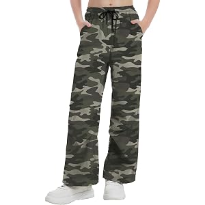 Hvididan Girls Parachute Cargo Pants Drawstring Waterproof Causal Hiking Pants for Girls Pockets Lightweight Running Joggers
