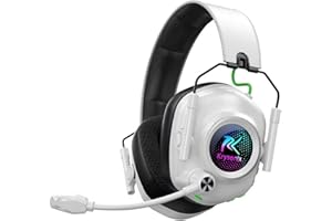 Krysenix Gaming Headset with Noise Canceling Microphone for PC, PS5, PS4, Switch, Mac， Gaming Headphones, Cool RGB Lighting, 40Hr Battery, 50mm Drivers-White
