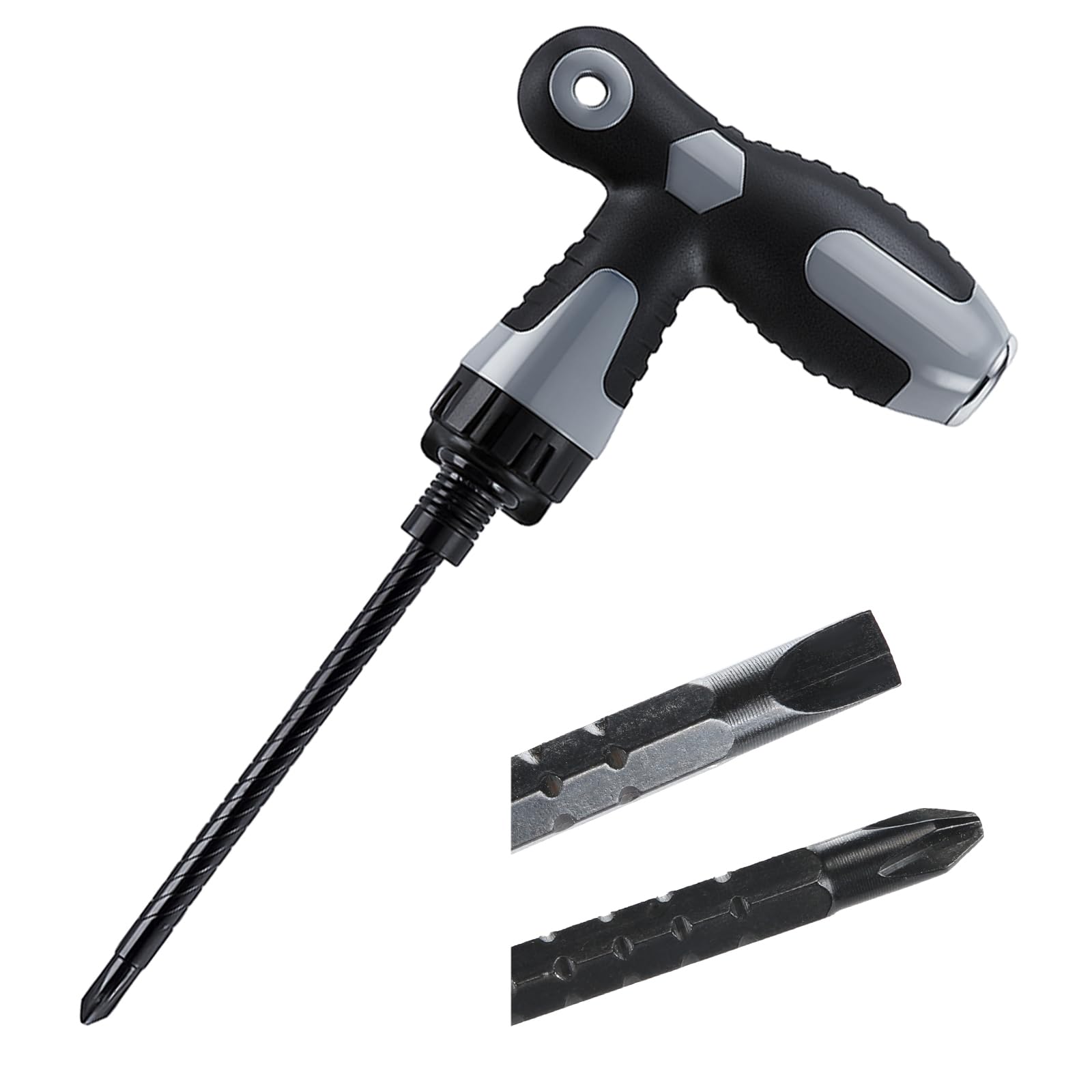 Photo 1 of Leriton 3-in-1 T Handle Ratchet Screwdriver Ratcheting T Handle Bit Driver Phillips and Slotted Flat Head Screwdriver with Magnetic Adjustable Extension for Repair Furniture Computer Bicycle Tool