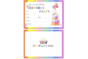 32PCS Rainbow Birthday Invitation Cards/Cartes d’invitation d’anniversaire/Colorful and Double-sided Printed Birthday Card fo