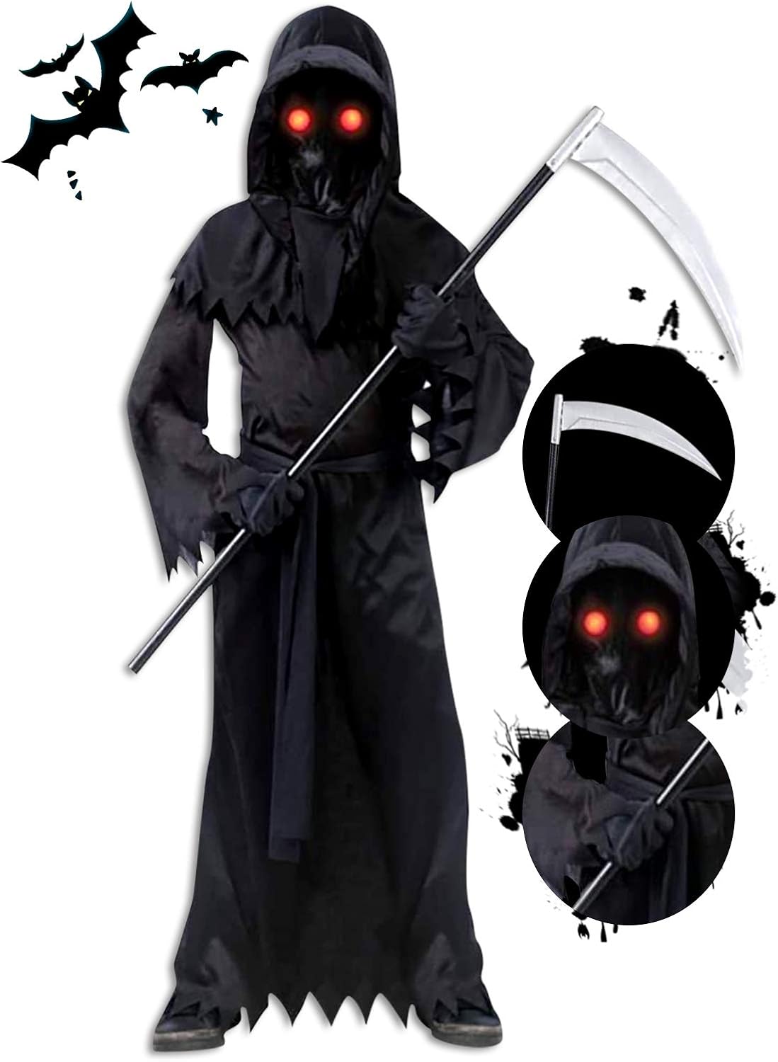 Buy Fade in and Out Unknown Phantom Costume Halloween Scream Costume for Kids with Light Up