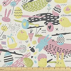 Lunarable Easter Fabric by The Yard, Memphis Style