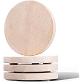LIQWEI Natural Travertine Marble Coasters Set of 4, 4” Diameter Drink Marble Coasters Round Non-Slip Stone Drink Coaster for Housewarming Gift Office Decorations Protect Tables from Stains Scratches
