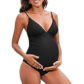 CUPSHE Maternity Swimsuit for Women One Piece Swimsuits Pregnancy Swimwear Spaghetti Straps Ruched Adjustable