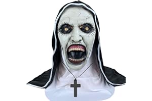 Utaomld Nun Scary Mask with Cross Charms Headscarf Costume Horror Nun Full Head Mask Adult Man Women Creepy Horror Costumes Halloween Party Props