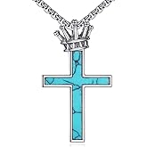 Grmdit Cross Necklace with Crown 925 Sterling Silver Turquoise Cross Pendant Necklace Turquoise Jewelry Gifts for Men Women