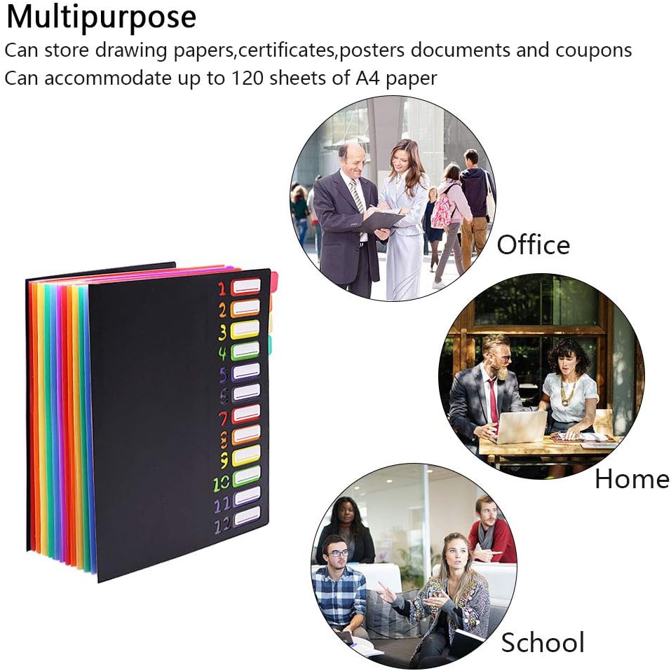 Edufun Expanding File Organizer 24 Pockets, Accordion Folders Letter Size Hold 240 Sheets, Assorted with Rainbow, Designed for Home, Office and School : Office Products