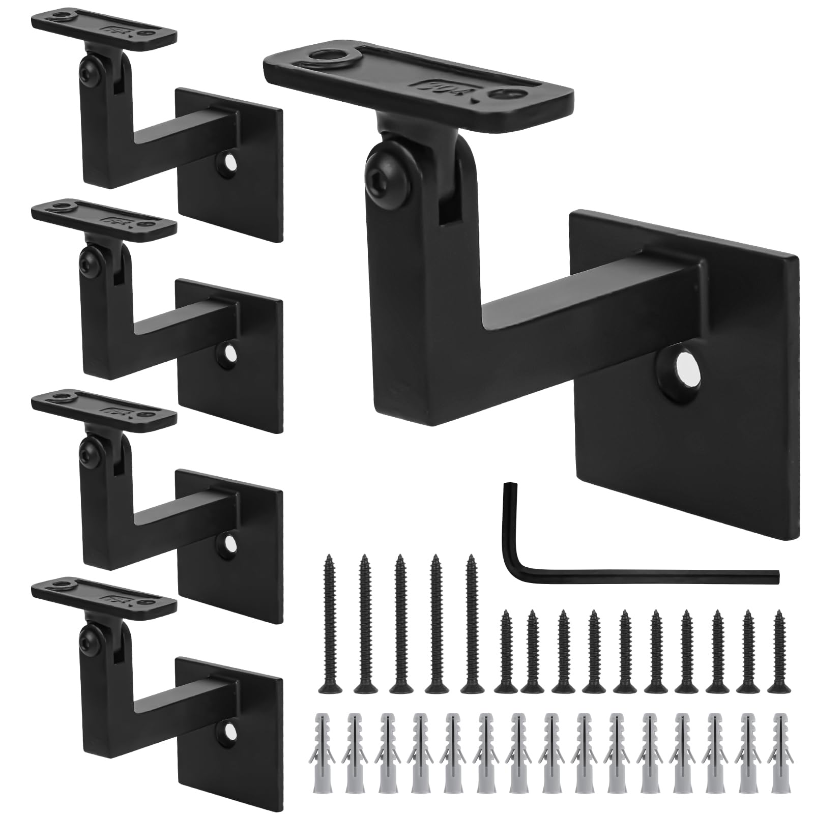Photo 1 of 3TO Handrail Bracket- 5 Pack SS304 Adjustable Handrail Brackets L-Shape Heavy Duty Modern Design Wall Square Brackets for Stair Handrail (Matte Black)