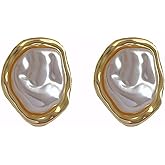 Chunky Pearl Gold Earrings for Women Baroque Pearl Earrings Trendy Statement Stud Earrings Jewelry for Women