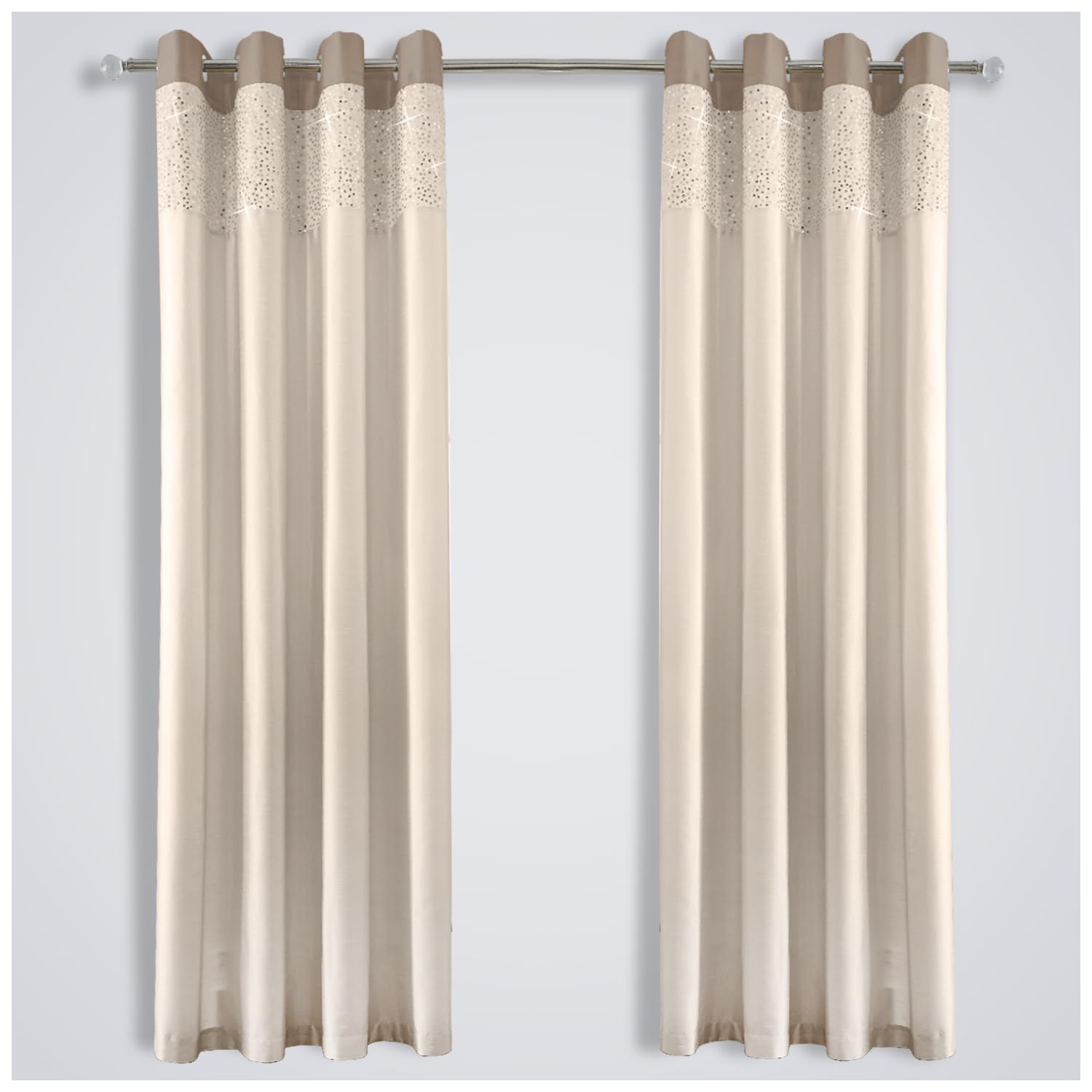 GC GAVENO CAVAILIA Luxury Eyelet Ring Top Aviv Room Curtains, Fully Sparkle Lined Pairs with Tie Backs, Polyester, Champagne, 90X90 Inch