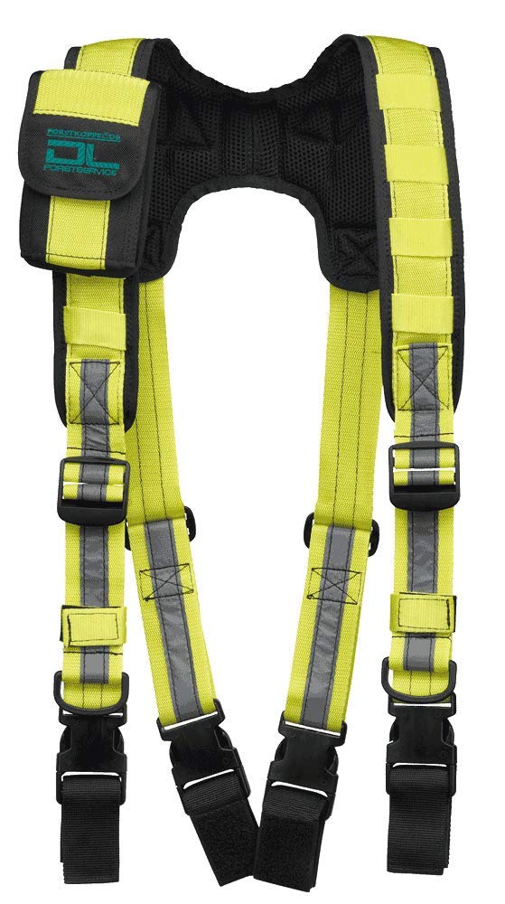 Shoulder strap with smartphone pocket in bright yellow.