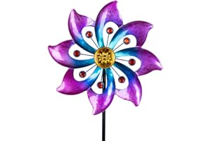 DREAMYSOUL Wind Spinners Outdoor, 9.6" Dia*40" H Metal Garden Pinwheels, Kinetic Wind Spinners for Yard and Garden Lawn Art Decor (Purple)