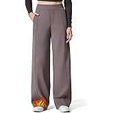G4Free Wide Leg Pants for Women High Waisted Elastic Yoga Sweatpants with Pockets Stretch Loose Casual Thermal Trousers (Taupe,L,29")
