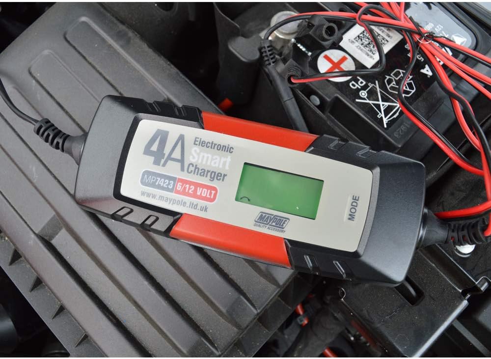 Maypole 4A Dual Voltage 6/12V Electronic Smart Car Battery Charger Fully Automatic 5 Stage Charging Cycle Lead Acid AGM - Image 3