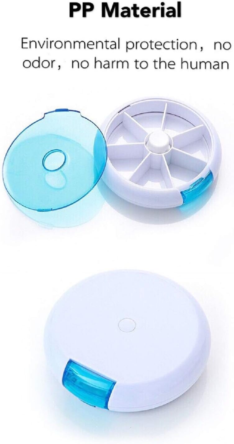 Ruihua Pill Box 7 Lattices Round Tray Pill Case Weekly Seven Days Blue Mini Portable Box, Bule - Image 4