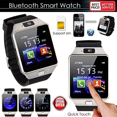 Fashion Bluetooth Smart Watch Smartwatch GSM SIM Card With Camera For Android IOS (Silver)