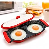 AHJ Microwave Egg Cooker &amp; Poacher for 2 Eggs with Vented Lid | PTFE nonstick metal heating plate with food-grade silicone handles; compact for breakfast sandwiches, dorms and RV travel