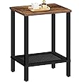 HOOBRO End Table, Small Side Table with 2-Tier Storage Shelves, Nightstand with Faux Rattan Decoration, Sofa Table for Small Space, Beside Table for Living Room, Rustic Brown and Black BF91BZ01