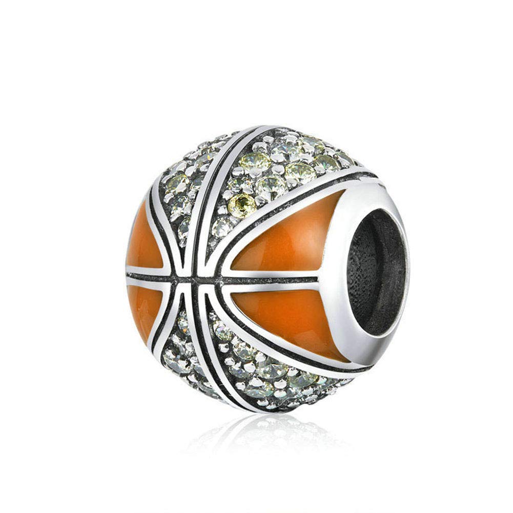 Basketball Charm 925 Sterling Silver Volleyball Charm Sport Charm Birthday Charm for Pandora Charm Bracelet (Basketball A)