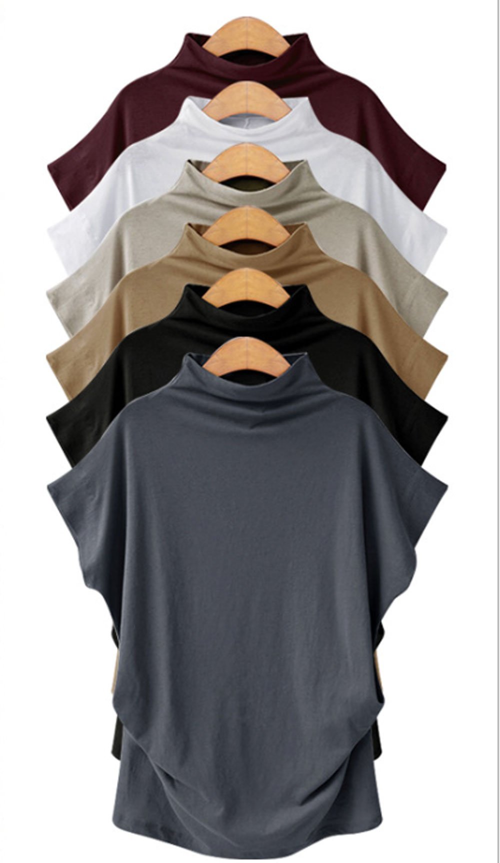 Pevor Women\'s Shirts Casual Blouse Short Sleeve High Neck Solid Color Fit Flare Tunic Tops Plus Size Dark Grey 2XL