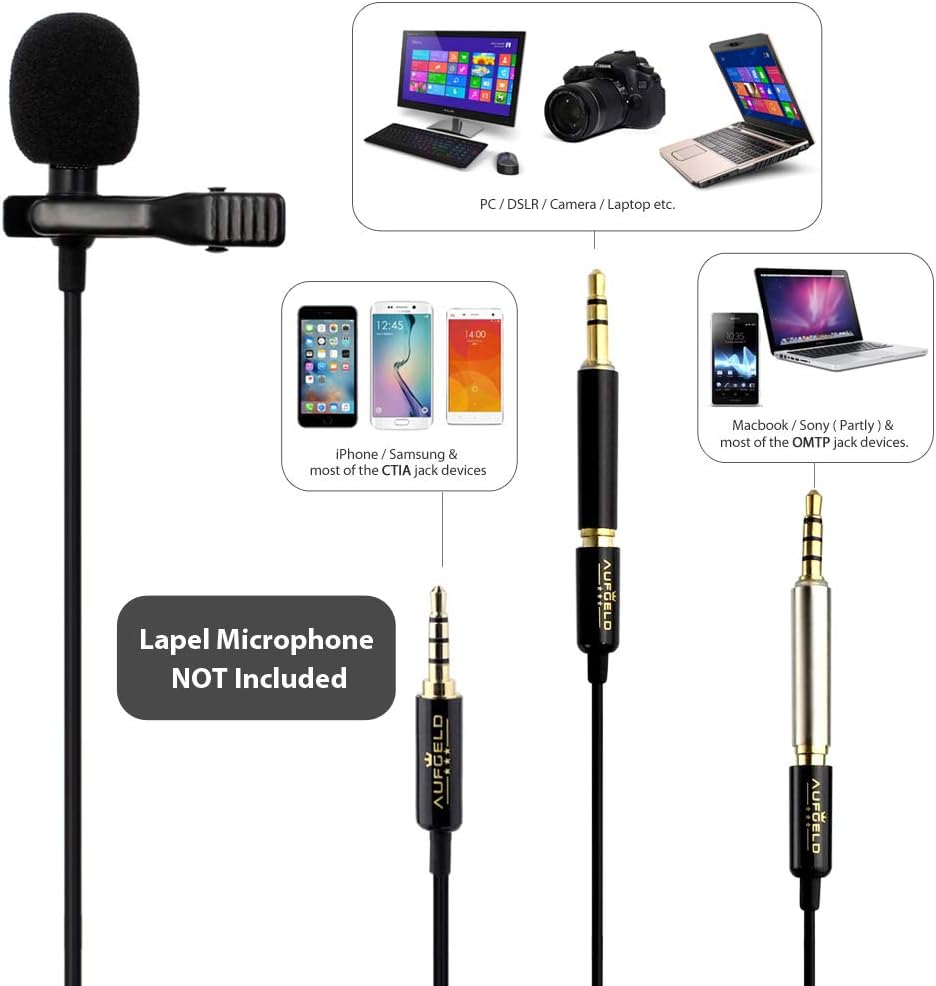 Aufgeld TRRS to TRS Male to Female 4pin 3pin Adapter for Small Mini Lavalier Lapel Omnidirectional Condenser Microphone Apple iPhone Android Windows Cellphones Noise Cancelling Mic 4 to 3 pin 3PA: Home Audio & Theater