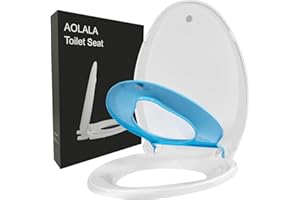 AOLALA Elongated Toilet Seat with Toddler Seat Built in, Potty Training Toilet Seat Fits Both Adult & Kid, Oval Toddler Toilet Seat Cover, Soft Close, Quick-Release, Never Loosen, Plastic, Blue(18.5”)