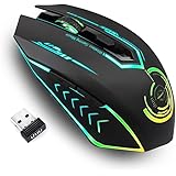Wireless Gaming Mouse Up to 10000 DPI, UHURU Rechargeable USB Wireless Mouse with 6 Buttons 7 Changeable LED Color Ergonomic