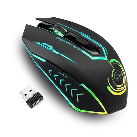 UHURU Wireless Gaming Mouse Up to 10000 DPI, 7 Changeable LED Color, Rechargeable USB Mouse with 6 Buttons, Ergonomic Programmable MMO RPG for Laptop Computer PC Gaming Players