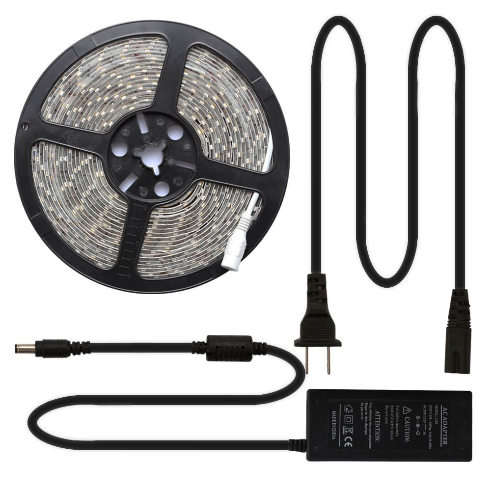 LED Strip Lights NEW VERSION 600Leds Cool White 6000K IP65 Waterproof Led Light Strips DC12V Strip of Led Lights SMD2835 16.4 Ft Flexible light strips DIY Decoration Outdoor with 12V 5A Power Suppy