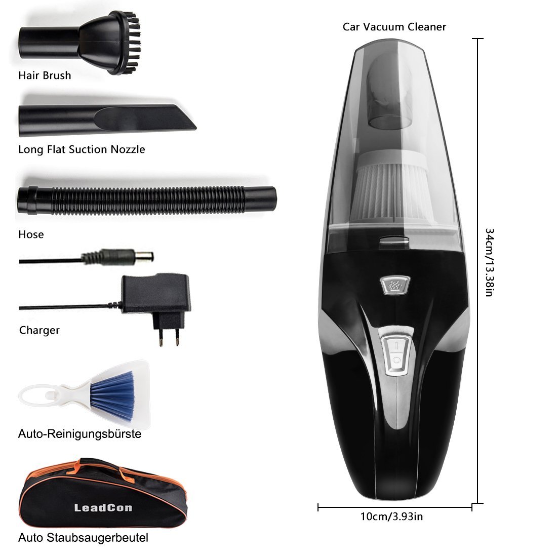 Handstaubsauger 12V 120W Wiederaufladbare Handheld Akkustaubsauger Nass & Trocken Autostaubsauger Li-Ionen-Akku Staubsauger für Staub und Flüssigkeiten geeignet, Akkustaubsauger für Auto,Haus - Schwarz