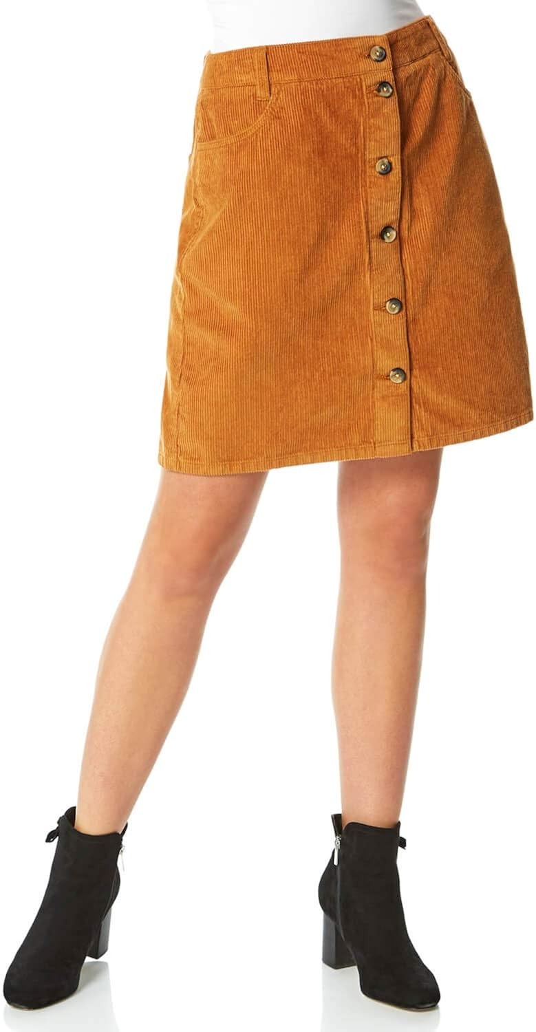 Roman Originals Women Corduroy Button Through Skirt Ladies 100