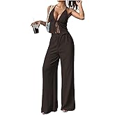 SOLY HUX Women's Sexy 2 Piece Outfits Sleeveless Halter Top and Wide Leg Pants Set