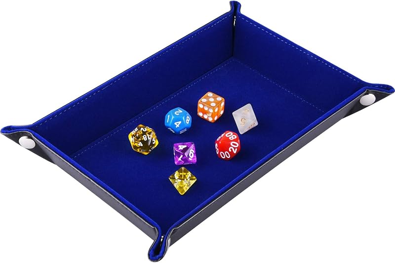 SIQUK Double Sided Dice Tray Folding Rectangle PU Leather Dark Blue Velvet