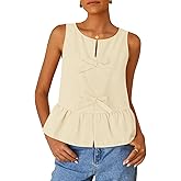 ZESICA Women's Summer Sleeveless Peplum Tank Tops 2026 Tie Front Crewneck Loose Flowy Ruffle Babydoll Going Out Shirts
