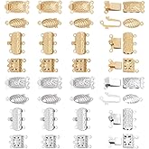 PH PandaHall 18K Gold Plated Filigree Pearl Clasps, 32 Sets Stainless Steel Multi-Strand Box Clasps for Layered Necklaces Bracelet Jewelry Making, 4 Sizes
