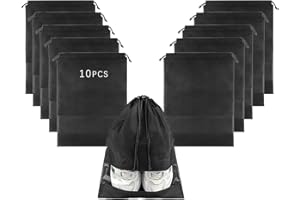 Syyflibb 10-Pack Black Non-Woven Shoe Bags, 12.6"x17.3" Breathable Reusable Dustproof Storage Organizers for Travel, Closet, 