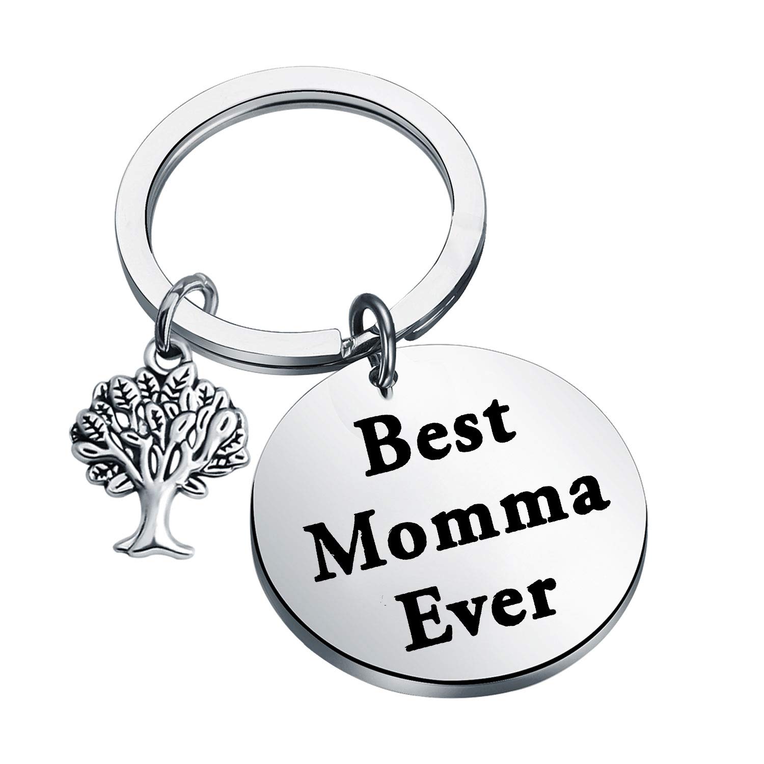 Zuo Bao Mother Keychain Mother's Day Birthday Gift Best Momma Ever Jewelry from Daughter Son, Silver, Medium