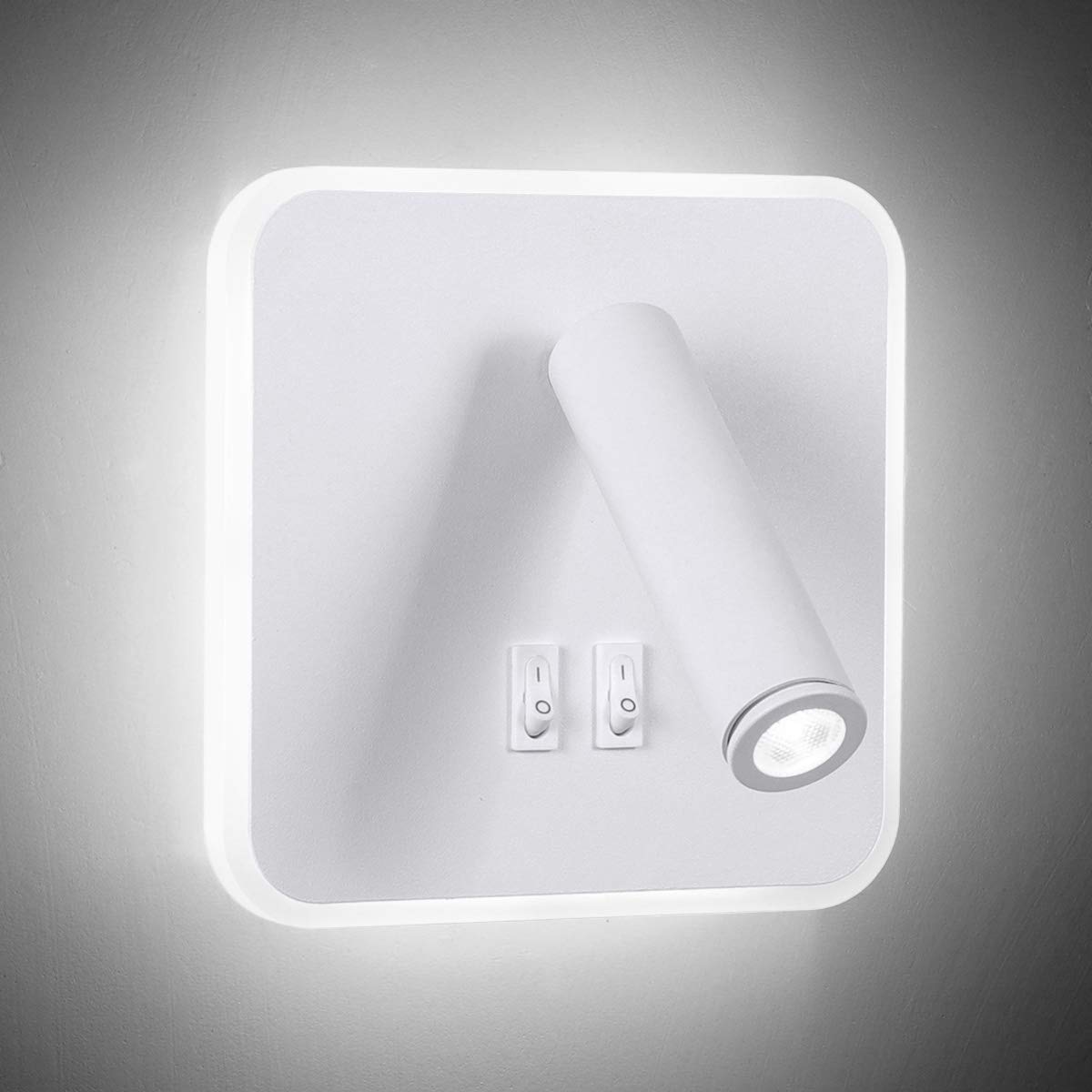 KAWELL 8W Modern Wall Light LED Reading Spotlight with Switch 350° Swivel 2 in 1 3W Wall Spotlight LED Wall Lamp for Living Room Bedroom Bedside Study Room, White 6000K — image 1