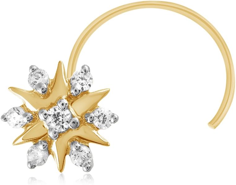 Round Shape Real Natural Diamond, 10k Solid Gold Star Nose Ring Stud Pin for women