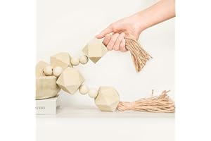 RUIRUICO Extra Large Wood Bead Garland with 2" Diameter Geometric Wooden Beads, Wooden Beads Garland with Tassels, Decorative Beads for Farmhouse Decor (Natural, 27 Inches)