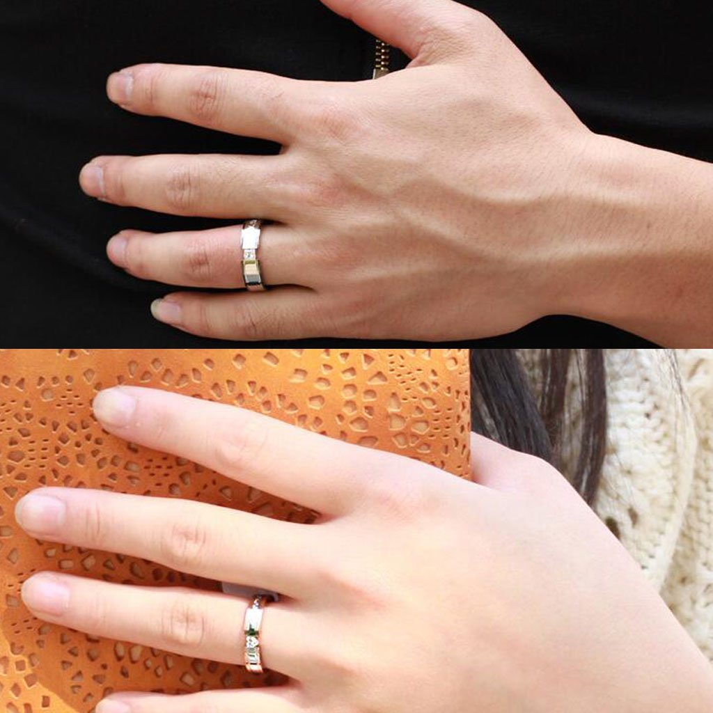 LAVUMO Him Her Couple Rings Stainless Steel Anniversary Engagement Promise Wedding Band My Love CZ (His 8)