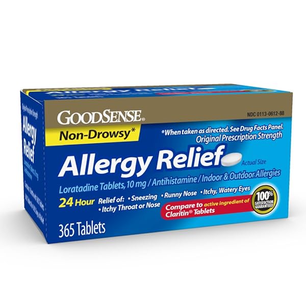 GOODSENSE ALLERGY RELIEF LORATADINE TABLETS 10 MG, ANTIHISTAMINE, ALLERGY MEDICINE FOR 24 HOUR ALLERGY RELIEF, 365 COUNT