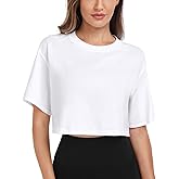 HeyNuts Pima Cotton Short Sleeve Workout Cropped Tops for Women Crew Neck Casual Basic Athletic Crop T-Shirt