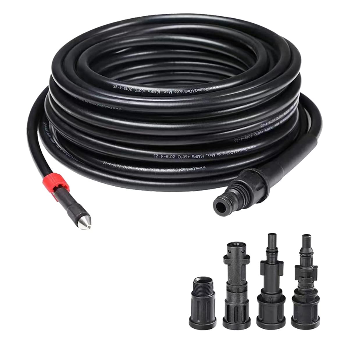 Aim Tools High Pressure Washer Drain Pipe Cleaning Hose 10M 33FT 160 Bar with Jet Nozzle and 4 Adapters Compatible with Karcher, LAVOR, AR and Other Household Use Pressure Washers