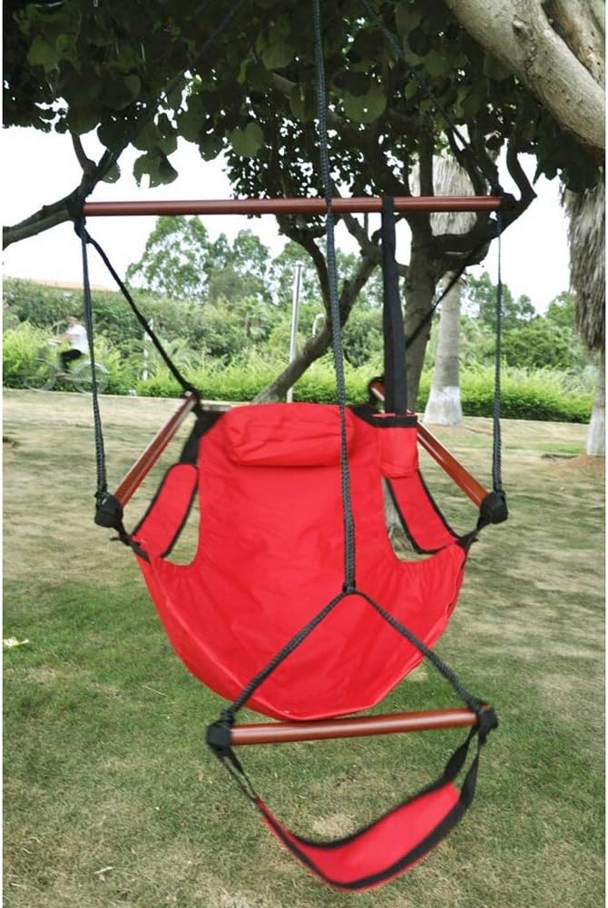 American Phoenix New Deluxe Patio Yard Hanging Hammock, Air Chair Swing Hanging Chair Sky Ride with Solid Wood. (Red)