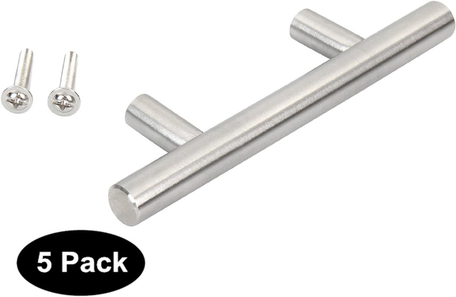 5pack Brushed Stainless Steel T Bar Kitchen Cabinet Door Handles Drawer Pull Knobs Overall Length:100mm-4in,Hole Centers:64mm-2.5in