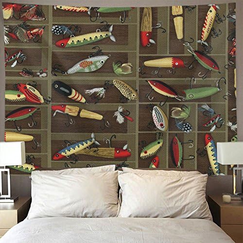 AMERICAN TANG vintage Fishing Lure Style Wall Tapestry Hippie Art Tapestry Wall Hanging Home Decor Extra large tablecloths 50x60 inches For Bedroom Living Room Dorm Room 50x60 inches