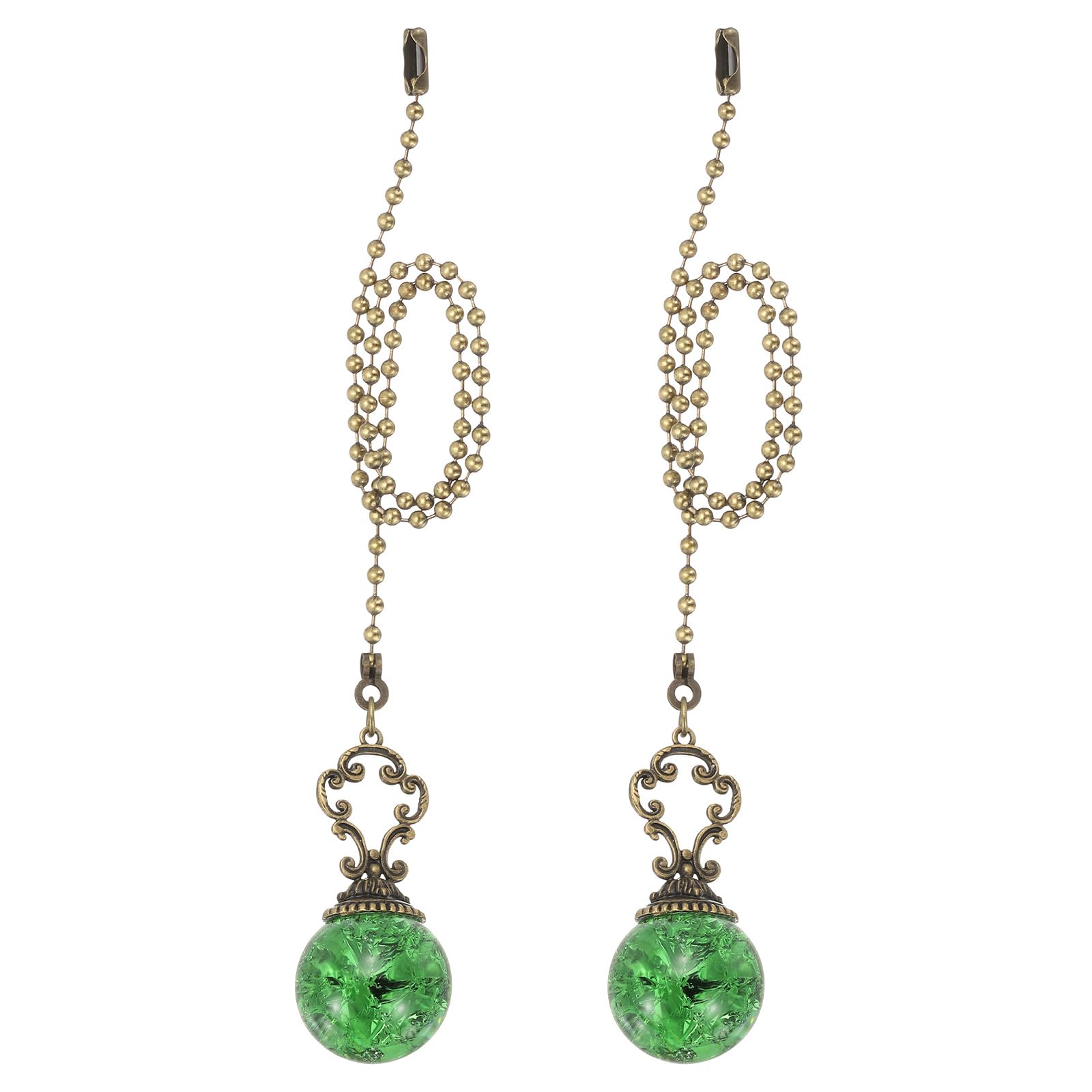 PATIKIL 15" Ceiling Fan Pull Chain, 2 Pcs Crystal Pull Chain Fan Connector Vintage Ceiling Fan Ornament Fan Chains Extender for Ceiling Light Lamp Fans, Green (Ball)