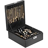 2 Layer Jewelry Box, Jewelry Organizer For Woman, Men & Girls Large Case 8.5x7.5x3.3in | PU Leather Jewelry Gift Storage Boxes For Ring, Necklace & Bracelet With Lock (Black)