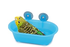 Hypeety Bird Bath with Mirror Portable Bird Bath Bird Bathroom for Pet Parrots Bathing Tub Bath Box Bird Shower Bathtub Accessories (Blue-Bird Bathtub)